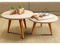 Mesa de Centro Redonda Tripé Retro - Design Moderno com Acabamento Off White - imagem 3