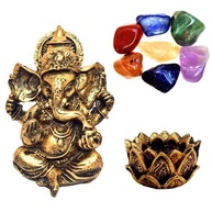 Combo Estátua de Ganesha + Castiçal Flor de Lótus + 7 Pedras dos Chakras - Equilíbrio Energético e Harmonia - imagem 1