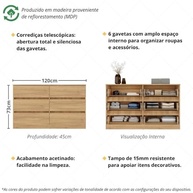 Cômoda com 6 Gavetas 120cm Multimóveis Mp4396 - Acabamento Madeirado Moderno - imagem 3