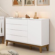 Cômoda Elfe Branco Acetinado com 4 Gavetas e Porta - Reller - imagem 1