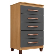 Cômoda Cannes 5 Gavetas em Carvalho Americano Grafite – Design Moderno e Funcionalidade - imagem 1