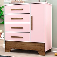 Cômoda Infantil 4 Gavetas Rosa/Nature - imagem 1
