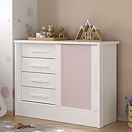 Cômoda Infantil Maya com 1 Porta e 4 Gavetas – Rosa/Branco - imagem 1