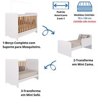 Quarto Bebê Completo: Berço 3 em 1 + Guarda Roupa + Cômoda - imagem 2