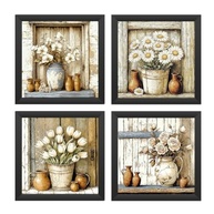 Kit 4 Quadros 18x18 cm em Madeira Carvalho - Decoração Moderna para Banheiro, Varanda e Cômodos - imagem 2