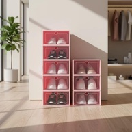 Kit 10 Caixas Organizadoras para Sapatos Empilháveis - Transparentes e Compactas (Rosa) - imagem 1