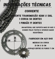 Kit Relação Completa Bros 150 (2003-2015): Coroa, Pinhão e Corrente Aço 1045 para Performance e Durabilidade - imagem 3