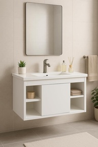 Conjunto Gabinete Cuba E Espelheira Para Banheiro Completo Com Nichos Porta Espelho Branco Moderno - imagem 1
