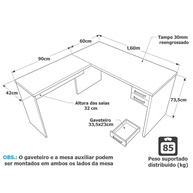 Mesa em L 160x150cm Carvalho: Seu Escritório Completo - imagem 2