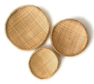 Peneiras de Palha Decorativas Artesanais - Composição de Parede 3 Peças com Estilo Natural - imagem 1