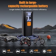 Compressor de ar portátil para inflador de pneu, bomba de ar elétrica sem fio 150PSI para carro, motocicleta, pneus de bicicleta, basquete e bolas esportivas, com luz LED, medidor de pressão digital - imagem 4