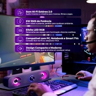 Caixa De Som Pc Computador Notebook Gamer Potente Subwoofer USB P2 Led RGB Soundbar Caixinha - imagem 4