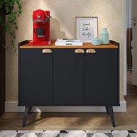 Aparador Balcão Buffet 3 Portas com Prateleira Puxador Concha (Preto/Cinamomo) - Design Moderno para Ambientes Sofisticados - imagem 3