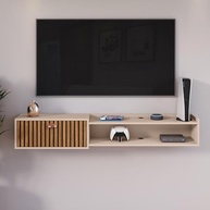 Rack Bancada Parede Home Supremo TV 55" com Nicho e Porta Puxador Concha - Design Moderno Fendi/Ripado - imagem 3