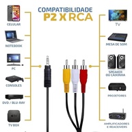 Cabo P2 para 3 RCA 2 Metros: Conecte PS1, PS2, Receivers e Mais com Áudio e Vídeo de Qualidade! - imagem 3