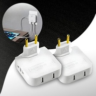 Kit 2 Adaptadores de Tomada T Articulado 2 Entradas 10A + 2 USB 250V - Conectividade Inteligente - imagem 2