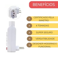 Benjamin Adaptador Tripolar Kapbom: 4 Tomadas Bivolt para Mais Conexões! - imagem 3