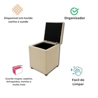 Puff Baú Cinza Suede - Organizador e Assento Confortável para Quarto e Sala - imagem 4