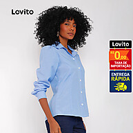 Blusa Feminina Listrada Lovito: Estilo Camisa com Conforto - imagem 2