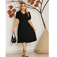 Vestido Midi Plissado com Cinto: Elegância e Conforto - imagem 1