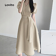 Lovito Vestido Casual Plissado com Cinto – Estilo e Conforto - imagem 2