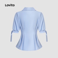 Blusa Lovito Elegante: Azul, Botão Frontal e Conforto! - imagem 2