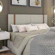 Cabeceira Queen 1.60m em Linho com Detalhe em Couro - Estilo e Conforto para Seu Quarto - imagem 1
