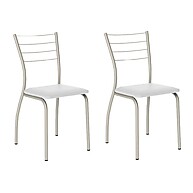 Conjunto 2 Cadeiras 1700 Tubo Prata Napa Branca Carraro - imagem 1