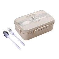 Conjunto de Caixa de Almoço Palha de Trigo com Compartimentos | Kit com Colher e Pauzinhos de Aço Inoxidável | Seguro BPA, à Prova de Vazamento e Adequado para Micro-ondas - imagem 2