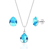 Conjunto Colar e Brincos Gota Azul Tiffany Prata 925 - imagem 1