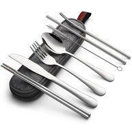 Conjunto de Talheres de Acampamento DEVICO - 8 Peças em Aço Inoxidável com Estojo Portátil - imagem 1