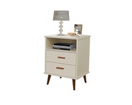 Conjunto com 2 Mesas de Cabeceira Retro com 2 Gavetas - Design Itália Off White - imagem 5