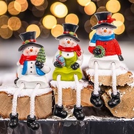 Conjunto de 3 Estatuetas de Natal Dazzle Bright - Bonecos de Neve e Papai Noel com Pernas Penduradas para Decoração de Mesa e Lareira - imagem 4