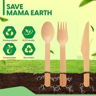 Conjunto de 150 Utensílios de Madeira Biodegradáveis - Facas, Garfos e Colheres Compostáveis para Festas e Restaurantes - imagem 4