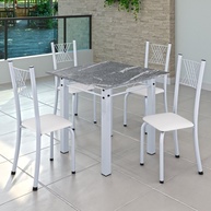 Conjunto de Jantar com Mesa de Granito e 4 Cadeiras Brancas - imagem 1