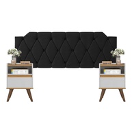 Conjunto Mesa de Cabeceira com Gaveta + Cabeceira Estofada para Cama Queen Size - Design Moderno em Preto - imagem 1