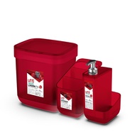 Conjunto de Pia Vermelho com Porta Detergente, Escorredor e Lixeira 3L - imagem 1