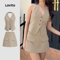 Conjunto de Saia Casual com Botões Lovito - Estilo Verão/Primavera - imagem 1