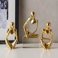 FJS Estátuas Gold Thinker - Conjunto de 3 Esculturas Douradas para Decoração Moderna de Mesa - imagem 3
