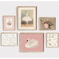 Decoração de Parede Rosa para Berçário - Conjunto de 6 Impressões Vintage para Quarto de Bebê Menina - imagem 1
