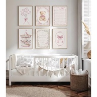 Arte de Parede Rosa para Berçário - Conjunto Vintage com Ursinho e Flores | Decoração Infantil Feminina em Tela - imagem 5