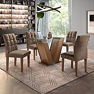 Conjunto Sala de Jantar com Mesa de Vidro e 4 Cadeiras Estofadas - imagem 1