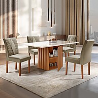 Conjunto Sala de Jantar Elis com Mesa Slim Vidro 120x90cm e 4 Cadeiras Estofadas - imagem 1