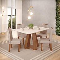 Conjunto Sala de Jantar Kiara com 4 Cadeiras Ayla Creme - imagem 1
