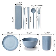 Conjunto de Utensílios de Mesa em Palha de Trigo Grau Alimentar - 32 Peças com Pratos, Tigelas, Copos e Talheres - imagem 4