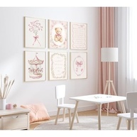 Arte de Parede Rosa para Berçário - Conjunto Vintage com Ursinho e Flores | Decoração Infantil Feminina em Tela - imagem 3