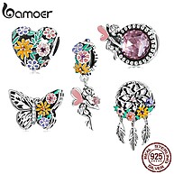 Contas de Prata Bamoer 925: Flores e Borboletas - imagem 1
