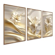 Kit com 3 Quadros Decorativos 30x50 cm Floral Vibrante - Estilo Contemporâneo com Moldura Natural - imagem 3