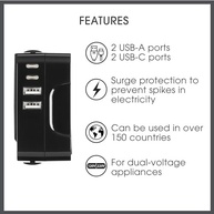 Adaptador Universal de Tomada Conair: Viagem Sem Limites com USB-C e Proteção contra Surtos - imagem 3