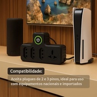 Régua Elétrica Universal 3 Tomadas + Filtro de Linha e Proteção Contra Surtos - imagem 5